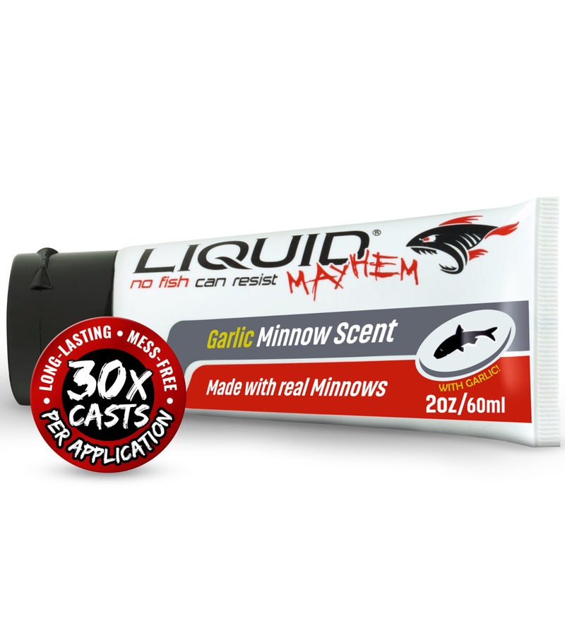 Liquid Mayhem Garlic Minnow Fish Attractant Gel 60 ml / 2 oz Â· 60 Uses 1-Pack â€“ Real Garlic Minnow Bait & Aminos | UV-Enhanced Long-Lasting Gel â€“ All Lure Types - Image 1